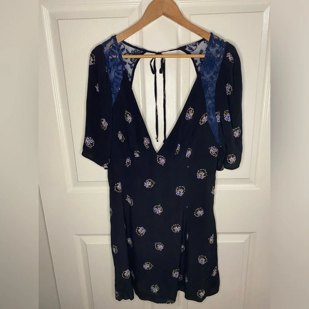 Free People Clove Mockingbird Mini Dress Black Combo Size 12 Like New - Picture 10 of 11